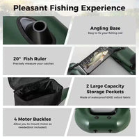 Camouflage Inflatable Fishing Float Tube with Fish Ruler Angling Base 2 Storage Pockets Pump