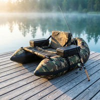 Camouflage Inflatable Fishing Float Tube Portable Fishing Boat with 3 Detachable Storage Boxes — Studio Shot