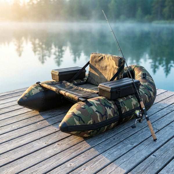 Camouflage Inflatable Fishing Float Tube Portable Fishing Boat with 3 Detachable Storage Boxes