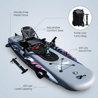 Inflatable Fishing Kayak for Adults - 1 Person, Pedal Drive, Folding, with Movable Seat, Hand Pump & Paddle & Oxford Bag, 410Lbs Capacity — Feature Infographic