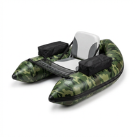Camouflage Inflatable Fishing Float Tube with Fish Ruler Angling Base 2 Storage Pockets Pump — Studio Shot