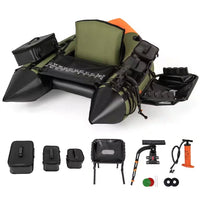 Green Inflatable Fishing Float Tube Portable Fishing Boat With3 Detachable Storage Boxes — Studio Shot