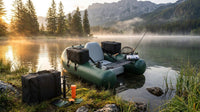 Camouflage Inflatable Fishing Float Tube with Fish Ruler Angling Base 2 Storage Pockets Pump — Lifestyle